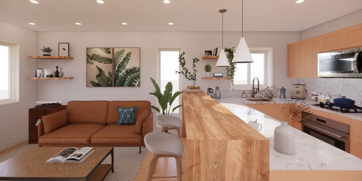 Fabuhome ADU 1 kitchen and living room rendering